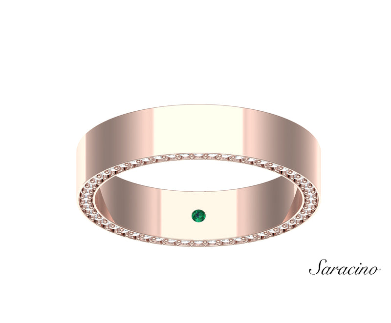 Polished Wedding Band w Diamond Haloes Rose Gold