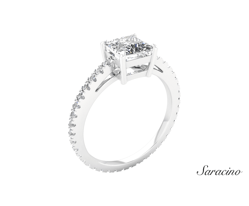 1.2ct Princess Cut Diamond Engagement Ring with Diamond Band