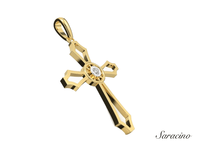 Radiant Gold Cross Pendant w Diamond Center
