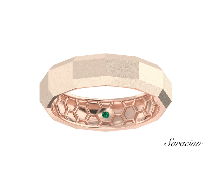 Rectangular Edged Wedding Band Rose Gold