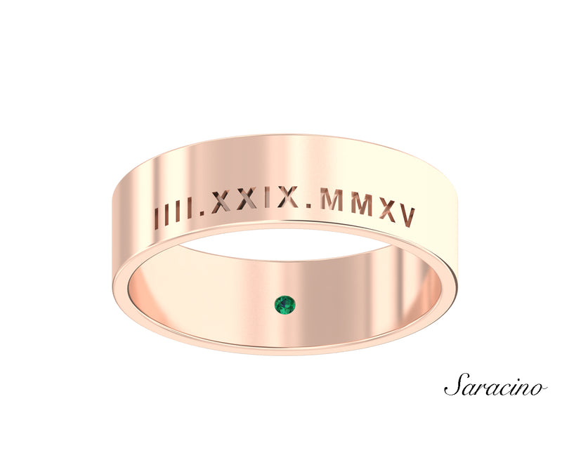 Roman Numeral Date Wedding Band Rose Gold