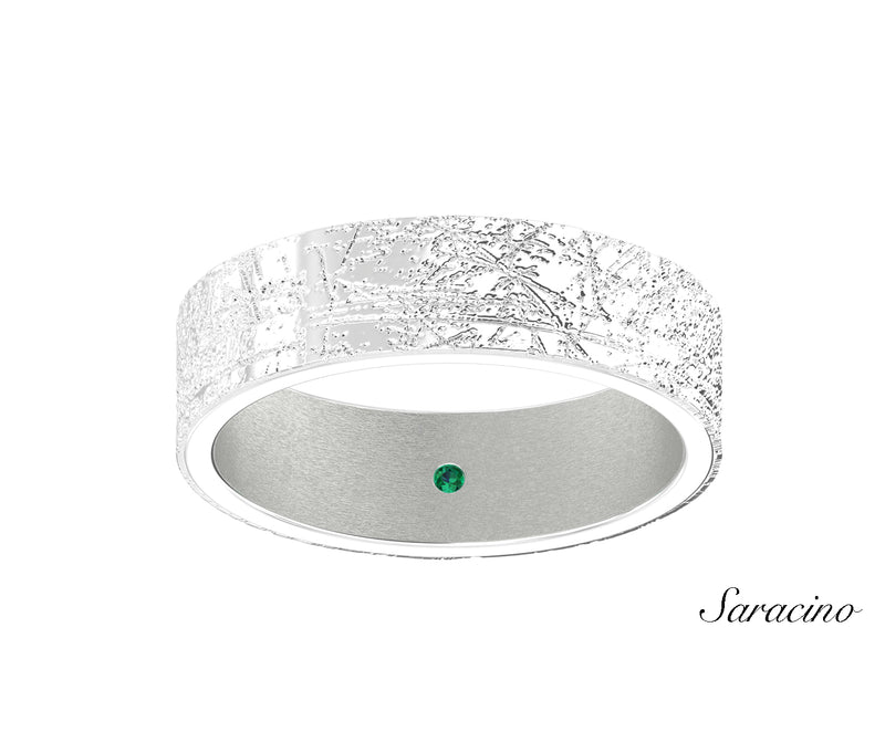 Rough Tree Bark Wedding Band White Gold
