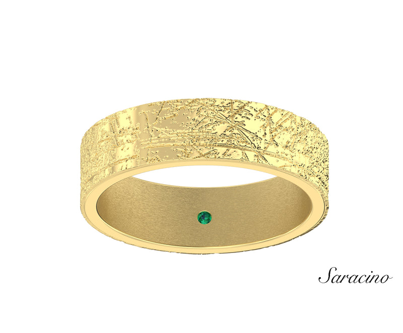 Rough Tree Bark Wedding Band Yellow Gold