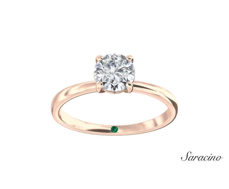 Round Diamond Engagement Ring w Solid Band 18K Rose Gold