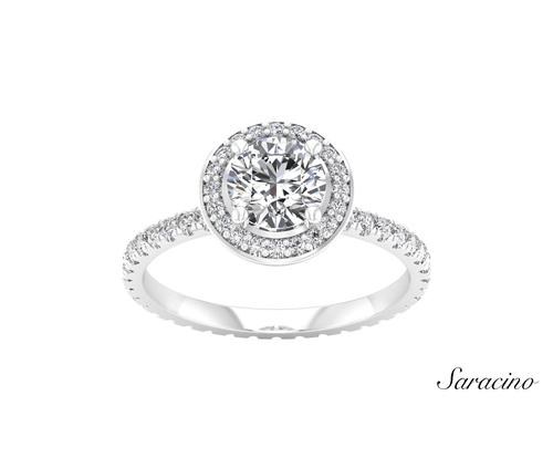 1.2ct Round Diamond Engagement Ring w Halo & Full Diamond Band