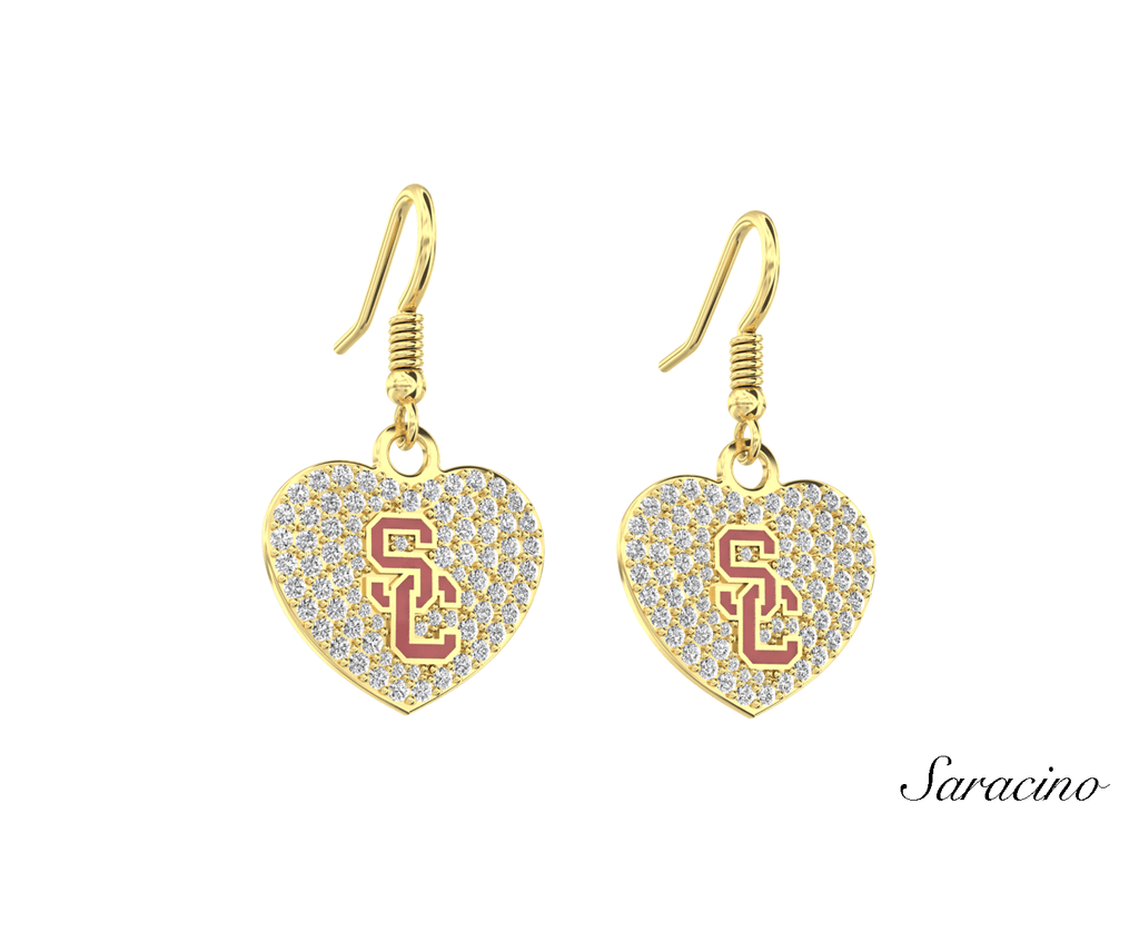USC Diamond Heart Earrings in Yellow Gold