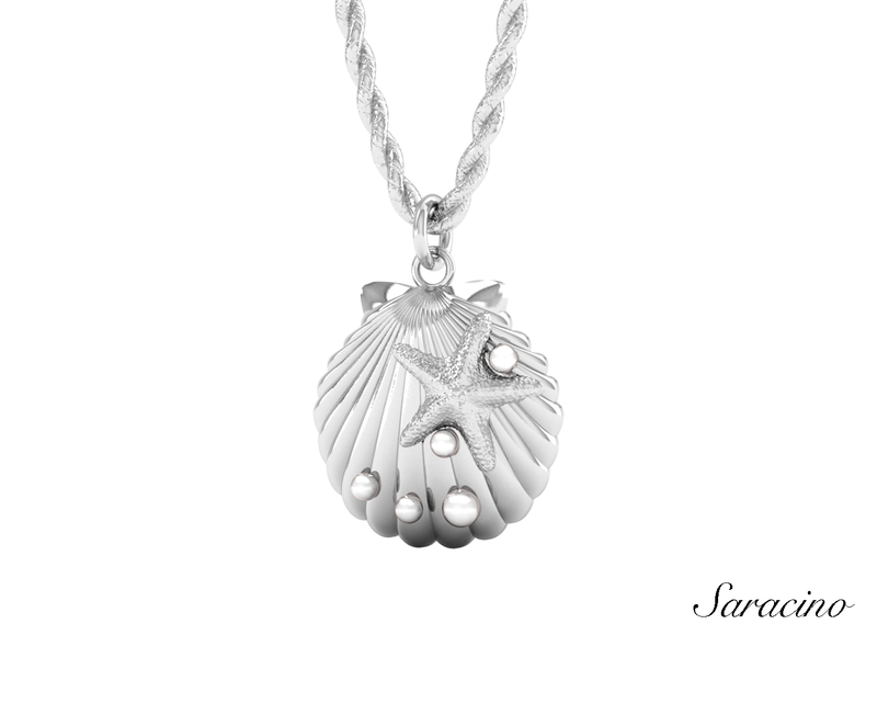 Seashell Medallion w White Pearls