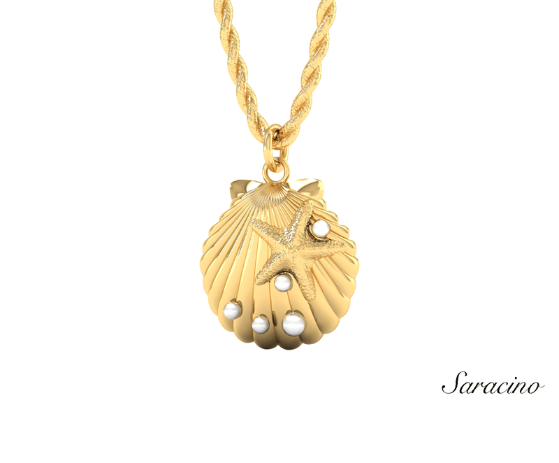 Seashell Medallion w White Pearls