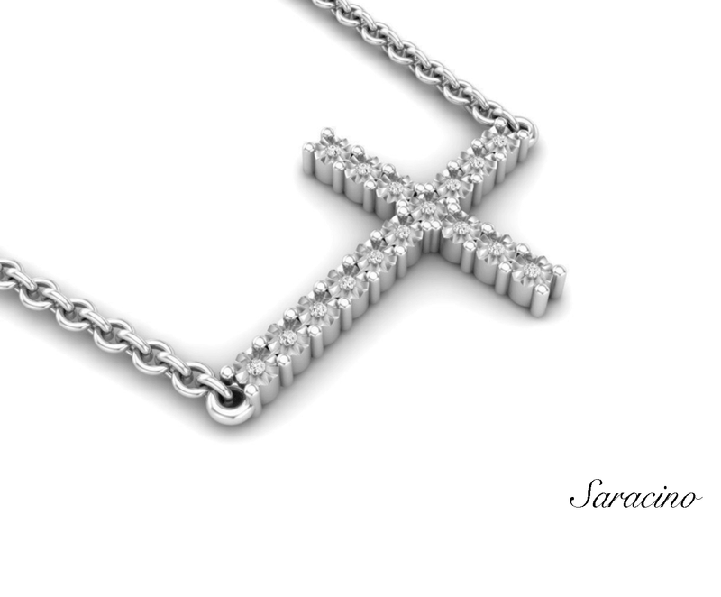 Diamond Sideways Cross Necklace (14K, White Gold, .04ct)