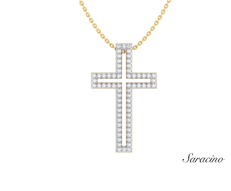 Outline Diamond Cross Pendant