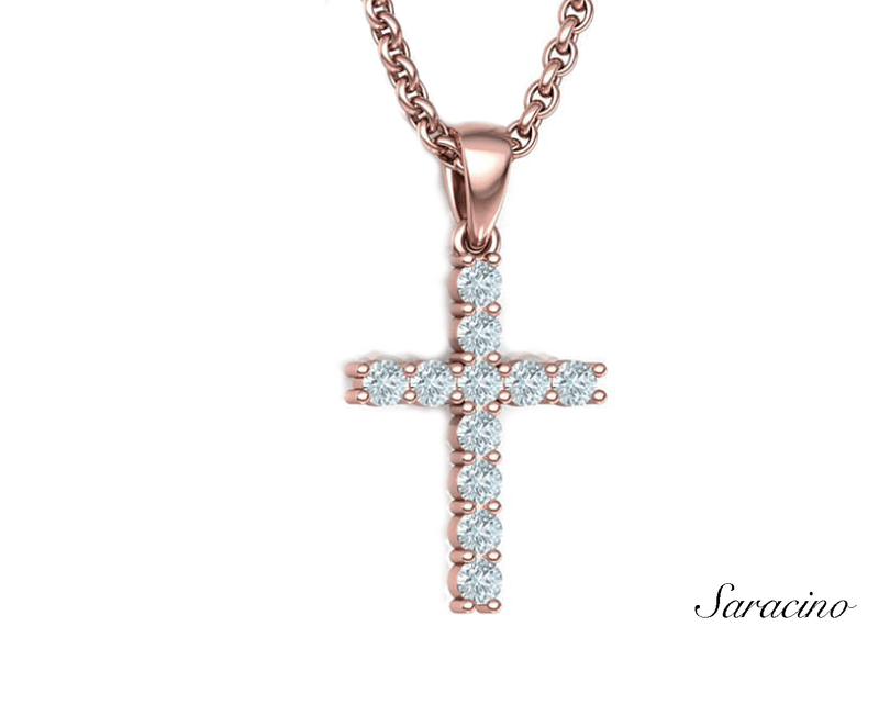 Single Row Diamond Cross Pendant