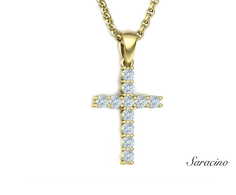Single Row Diamond Cross Pendant (14K, Yellow Gold, .66ct)