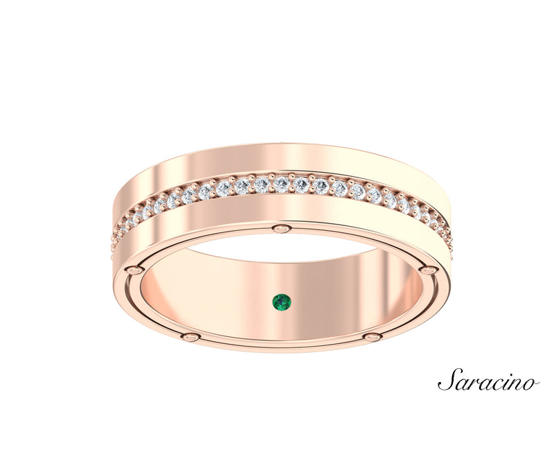 Single Row Diamond Wedding Band w Screws Rose Gold