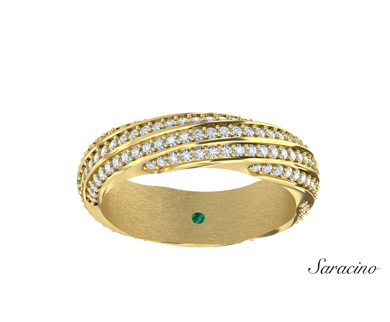 Slanted Diamond Wedding Band Yellow Gold