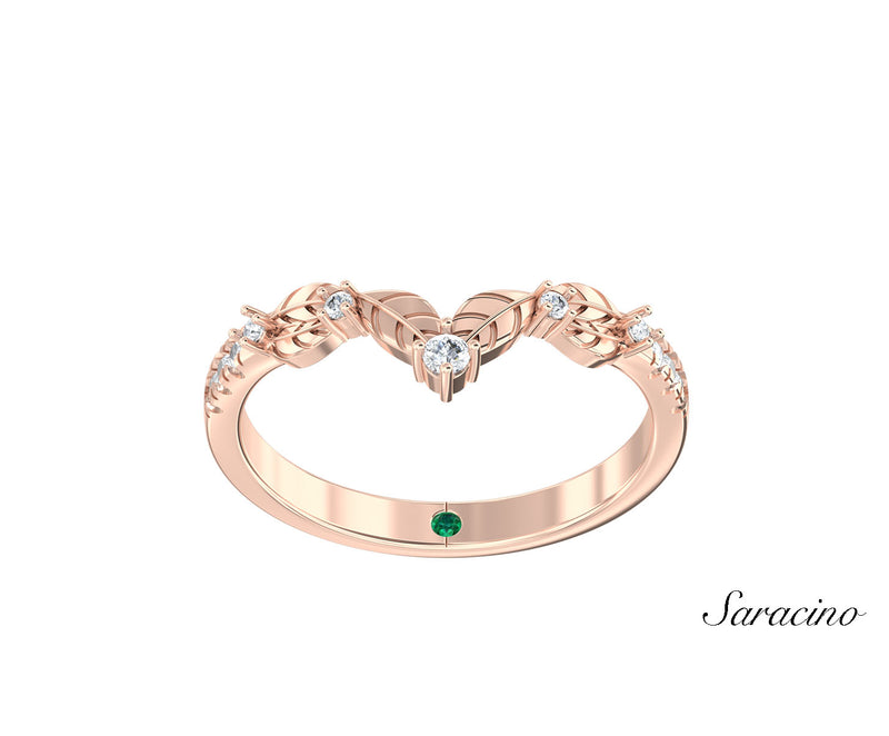 Stackable Diamond Leaf Wedding Band Rose Gold