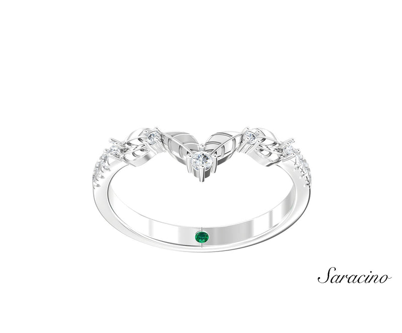 Stackable Diamond Leaf Wedding Band White Gold