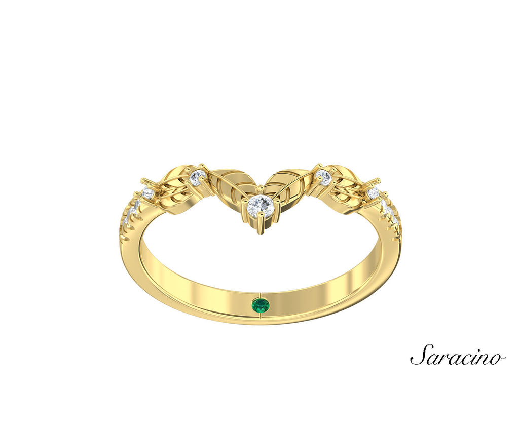 Stackable Diamond Leaf Wedding Band Yellow Gold