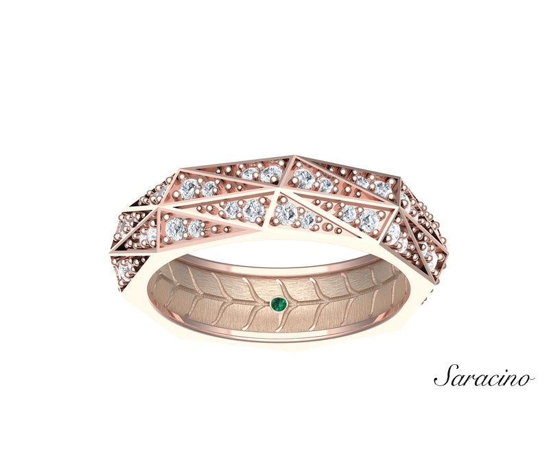 Triangular Prism Diamond Wedding Band Rose Gold