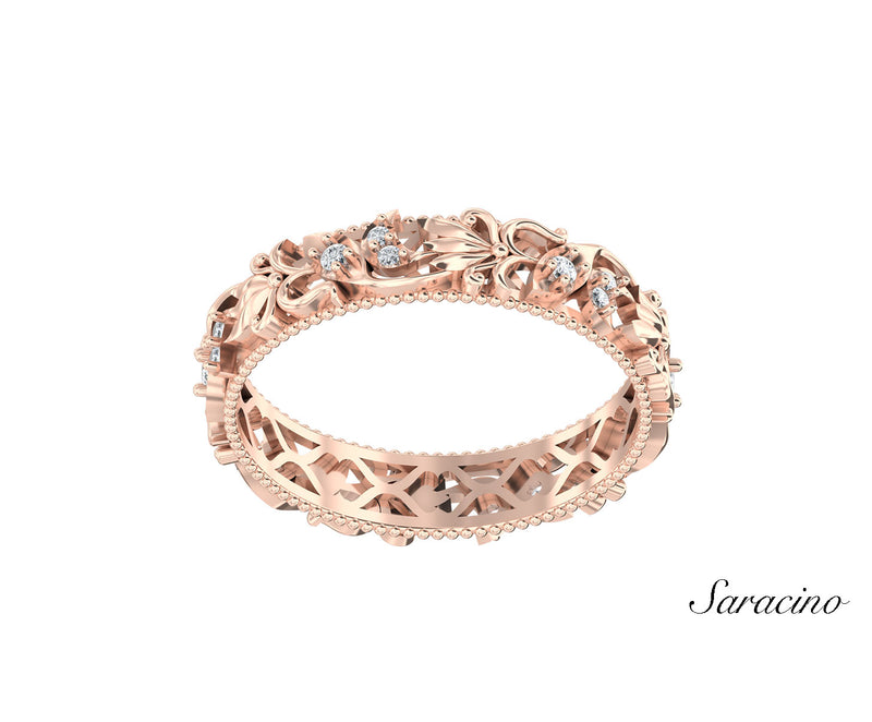 Twisted Diamond Wedding Band Rose Gold