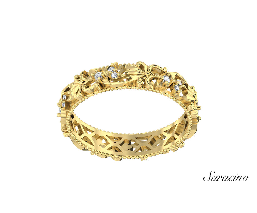 Twisted Diamond Wedding Band Yellow Gold