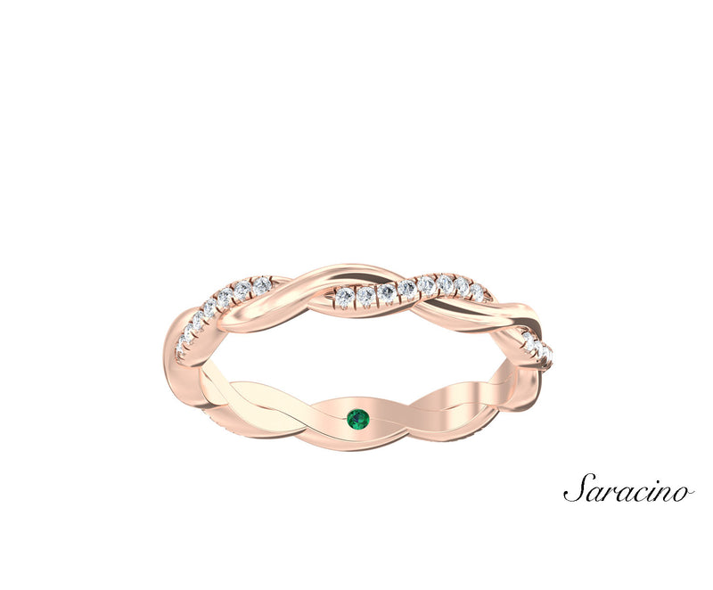 Twisted Half Diamond Wedding Band Rose Gold