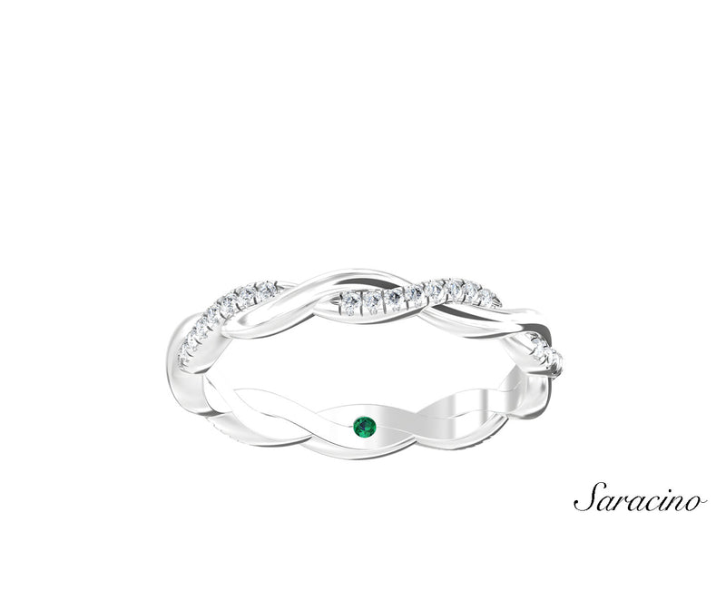 Twisted Half Diamond Wedding Band White Gold