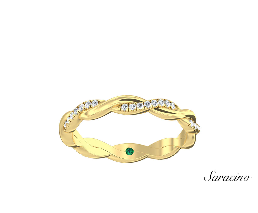 Twisted Half Diamond Wedding Band Yellow Gold