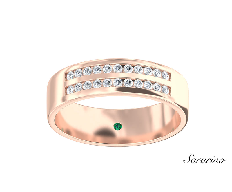 Two Row Round Diamond Quarter Eternity Wedding Band Rose Gold