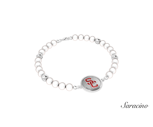 USC Baseball Pearl Bracelet 14K White Gold