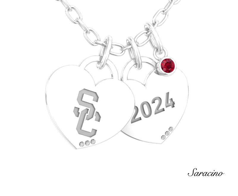 USC Heart Necklace with Ruby White Gold