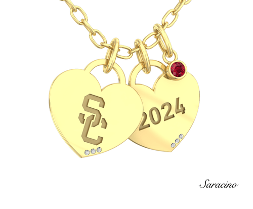 USC Heart Necklace with Ruby Yellow Gold