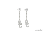 USC Diamond Stud Earrings w Diamond Dangle SC Charm 14K White Gold