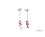 USC Diamond Stud Earrings w Enamel Dangle SC Charm 14K White Gold