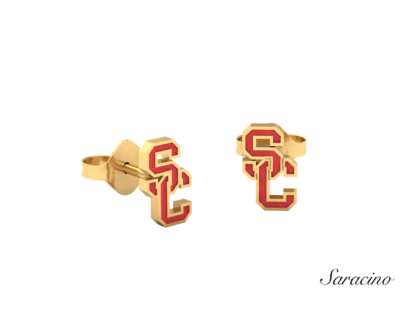 USC Enamel Stud Earrings 14K Yellow Gold