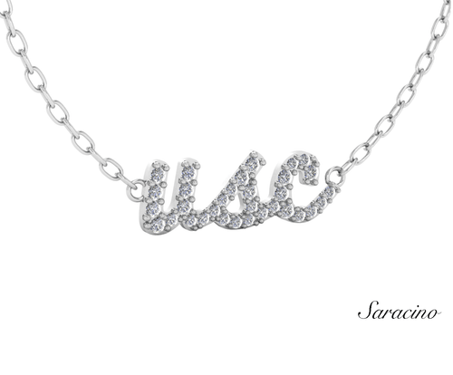USC Diamond Name Necklace 14K White Gold
