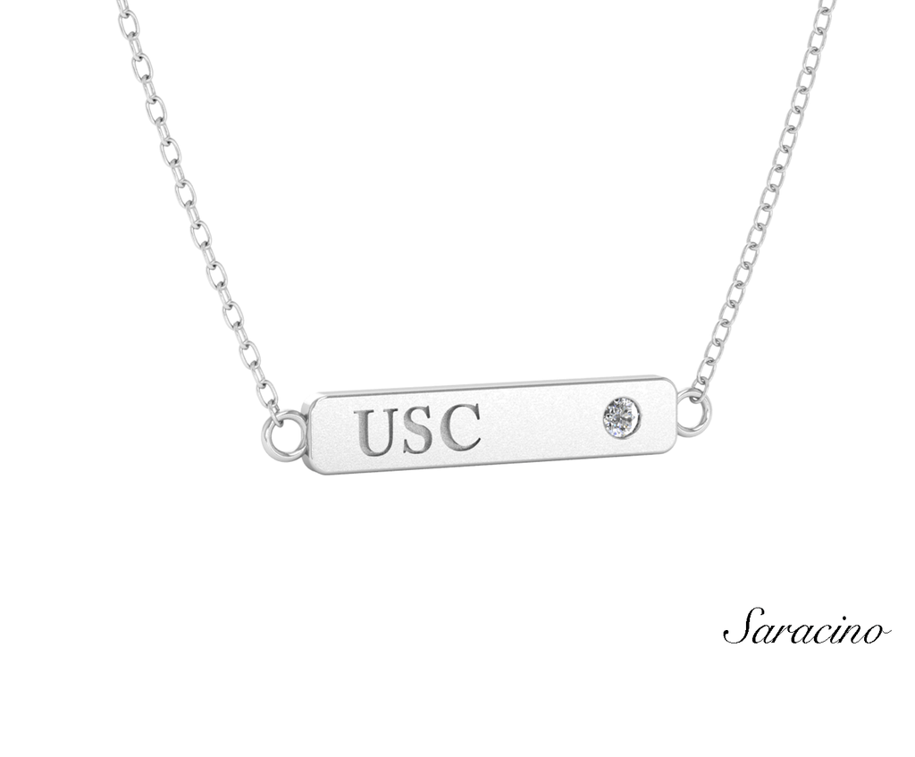 USC Diamond Name Plate Necklace 14K White Gold