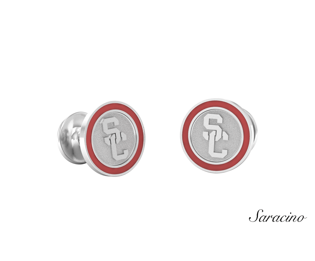 USC Enamel Cufflinks 14K White Gold