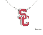 USC Enamel SC Charm Necklace 14K White Gold