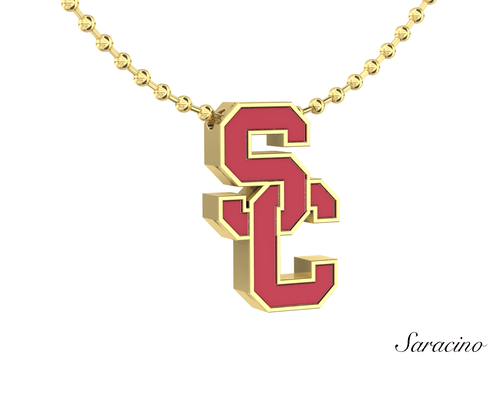 USC Enamel SC Charm Necklace 14K Yellow Gold