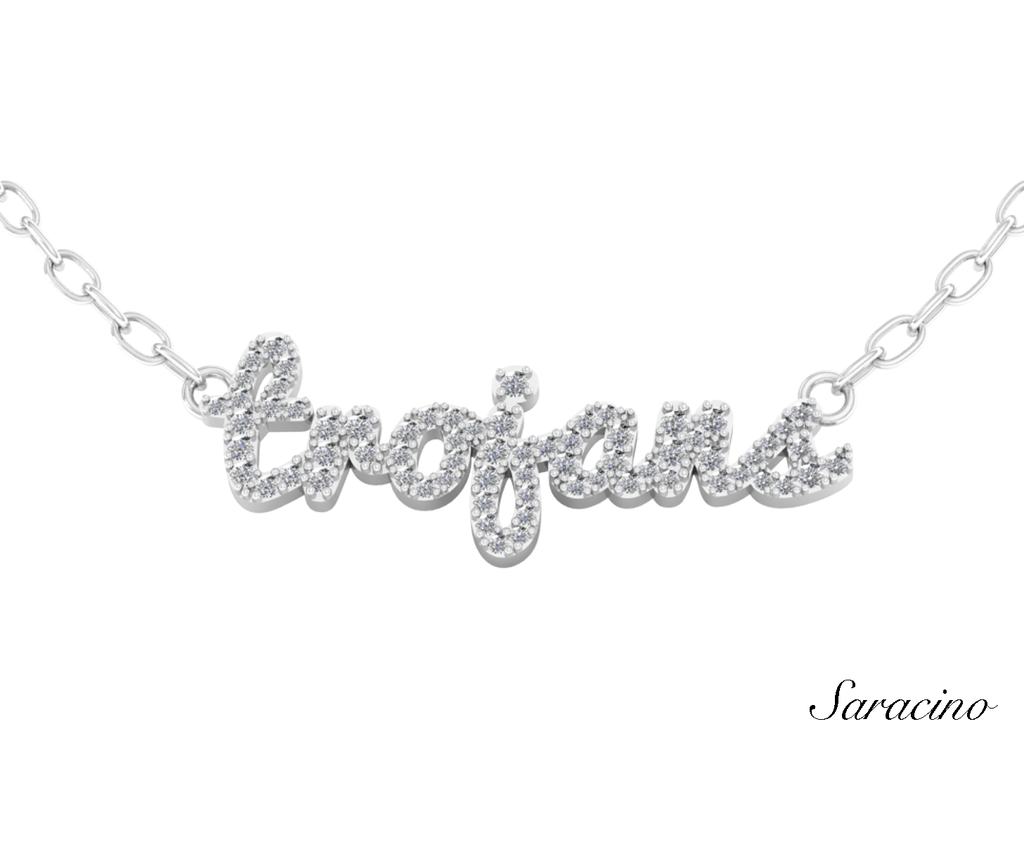 Trojans Diamond Name Necklace 14K White Gold