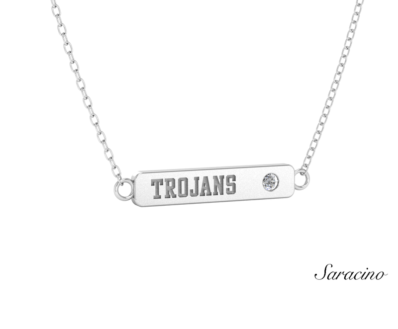 USC Trojans Diamond Name Plate Necklace 14K White Gold