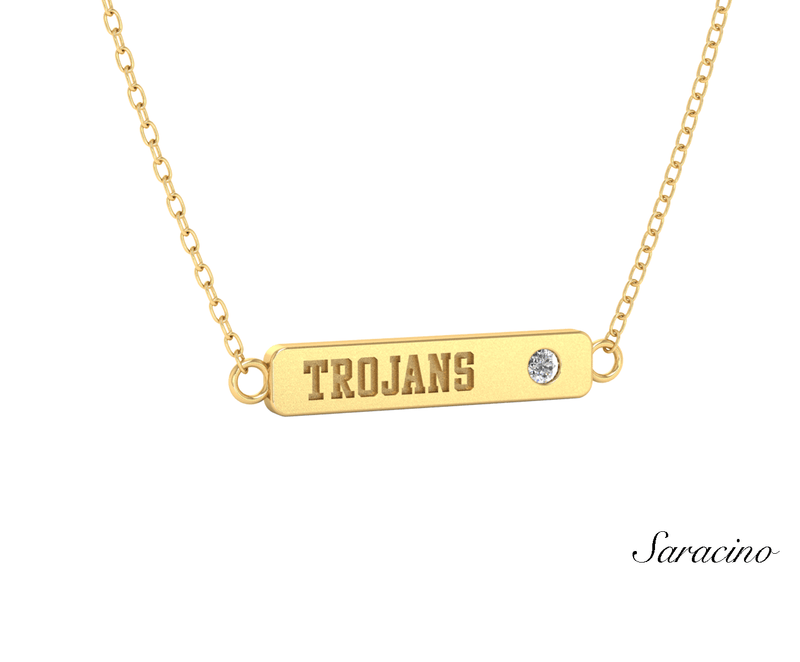USC Trojans Diamond Name Plate Necklace 14K Yellow Gold