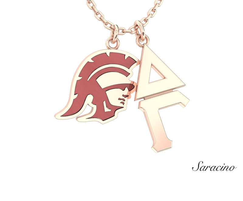 USC Delta Gamma Trojans Enamel Charm Necklace Rose Gold