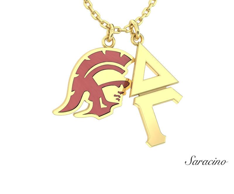 USC Delta Gamma Trojans Enamel Charm Necklace Yellow Gold