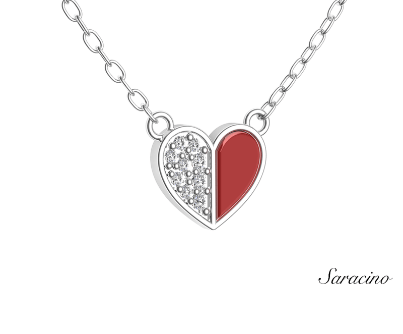 Enamel and Diamond Heart Necklace