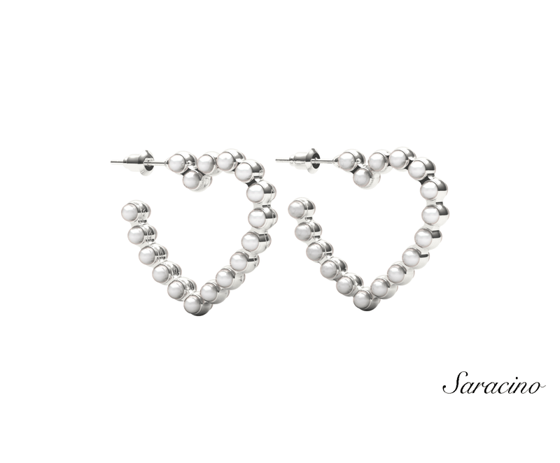 Heart Pearl Huggie Earrings
