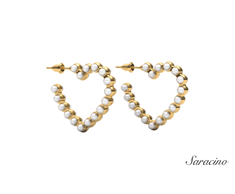 Heart Pearl Huggie Earrings