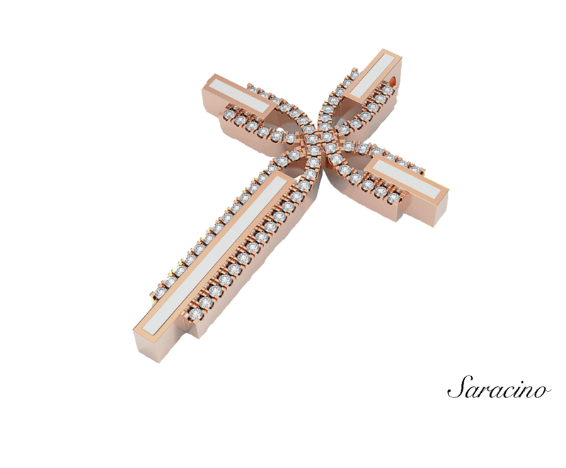 Blossoming Diamond Cross Pendant  (14K, Rose Gold, .48ct)