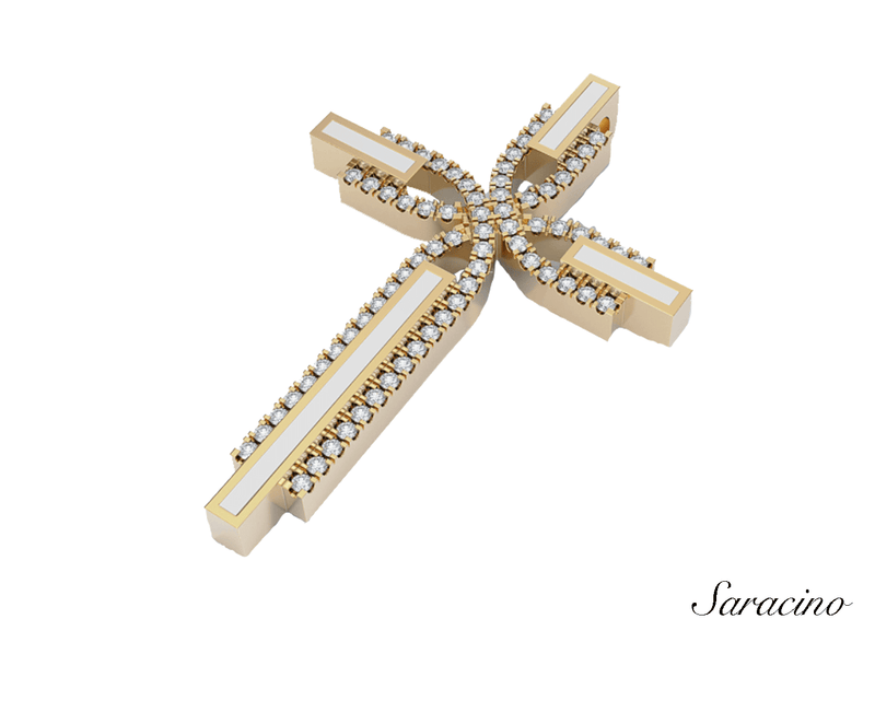 Blossoming Diamond Cross Pendant  (14K, Yellow Gold, .48ct)
