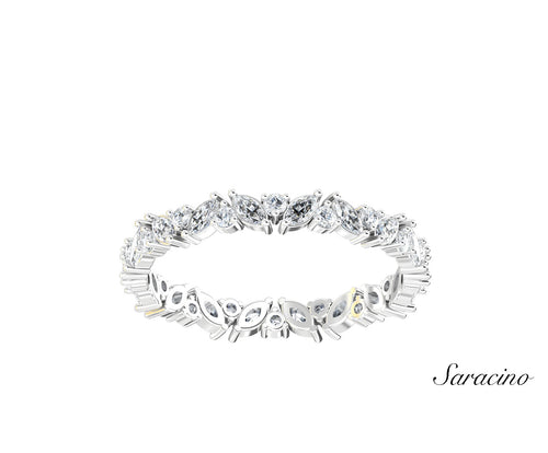 Zig Zag Marquise and Round Diamond Wedding Band White Gold